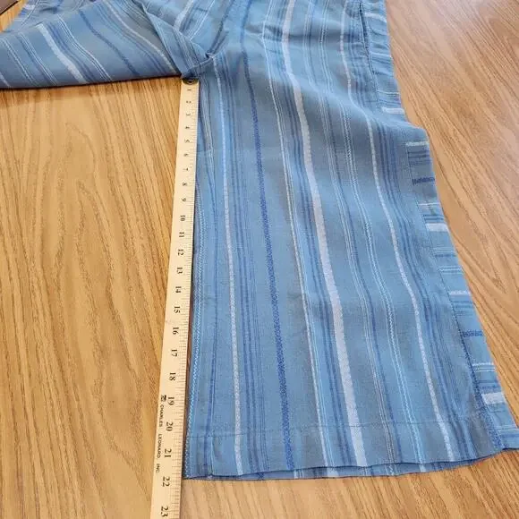 Anthropologie Pants Size Large Womens Blue Linen Cropped Wide Leg Striped Belt - Picture 8 of 11